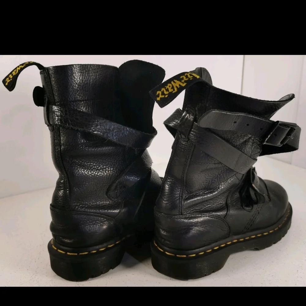 Dr. Martens Black Leather Strapped Combat Boots - Picture 2 of 7